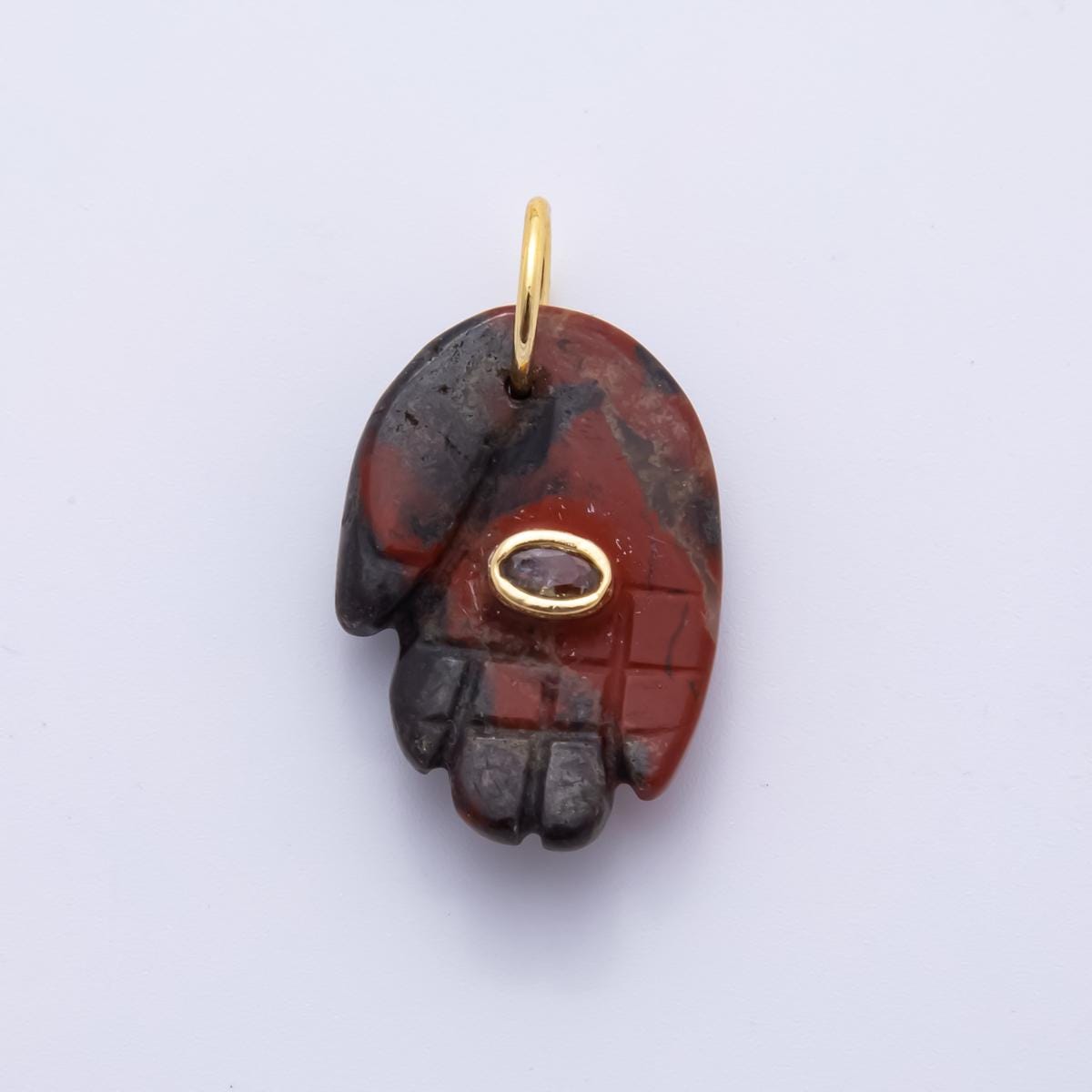 Big Gemstone Hamsa Hand Pendant Natural Stone Evil Eye Charm for Amulet Necklace Jewelry Making Supply 18k Gold Filled Charm AH-887