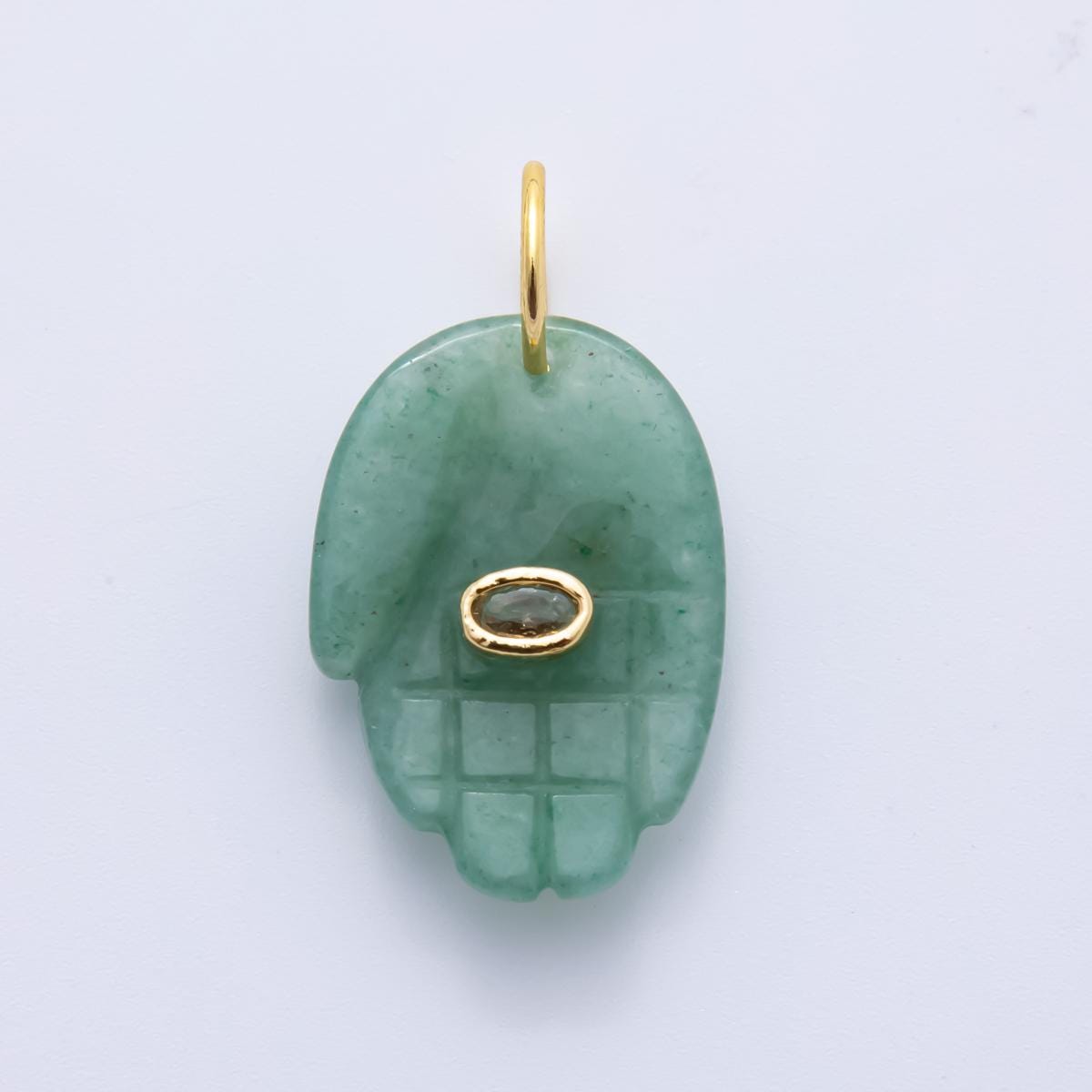 Big Gemstone Hamsa Hand Pendant Natural Stone Evil Eye Charm for Amulet Necklace Jewelry Making Supply 18k Gold Filled Charm AH-887