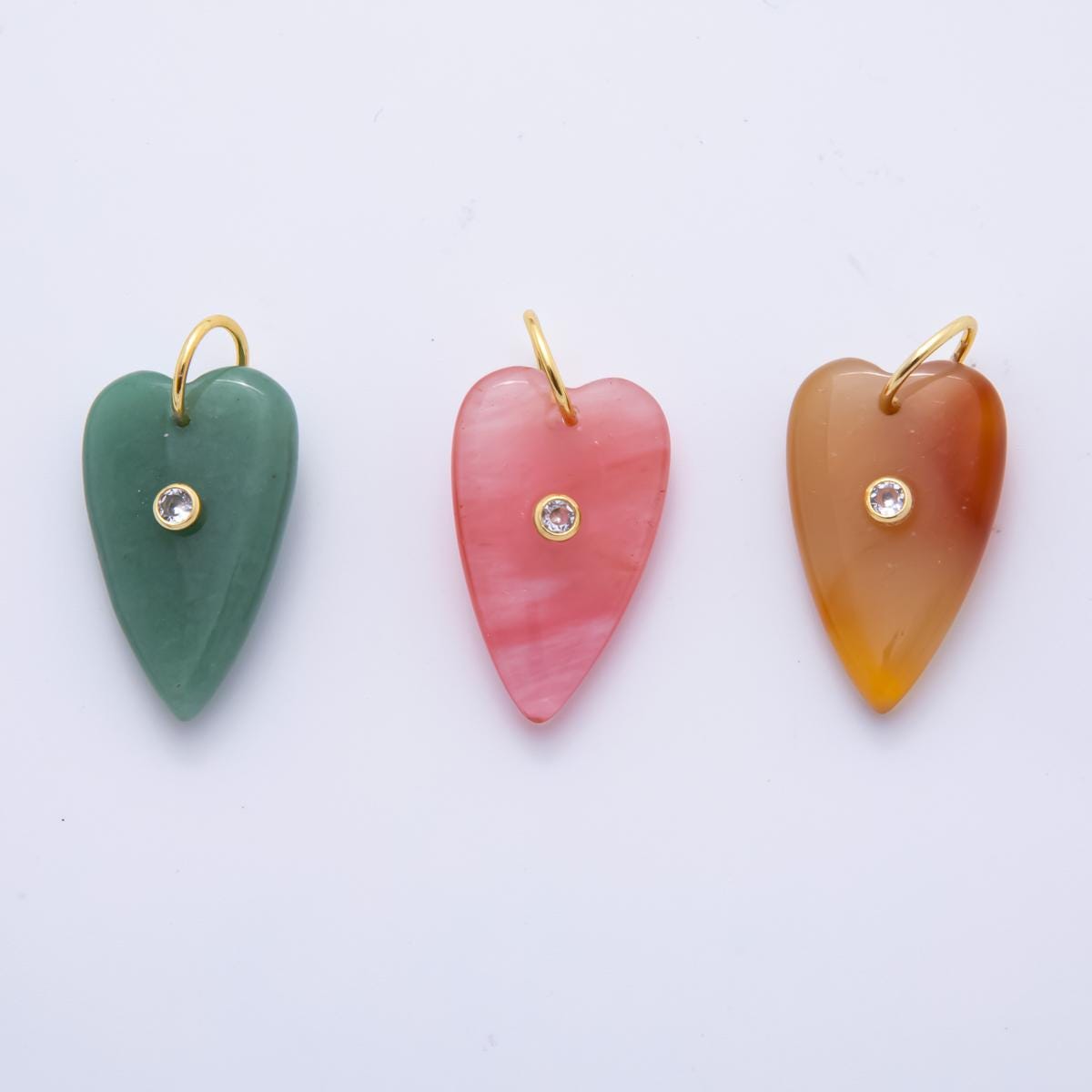 18K Gold Filled 18mm Gemstone Heart Charm With Clear CZ | ah-890