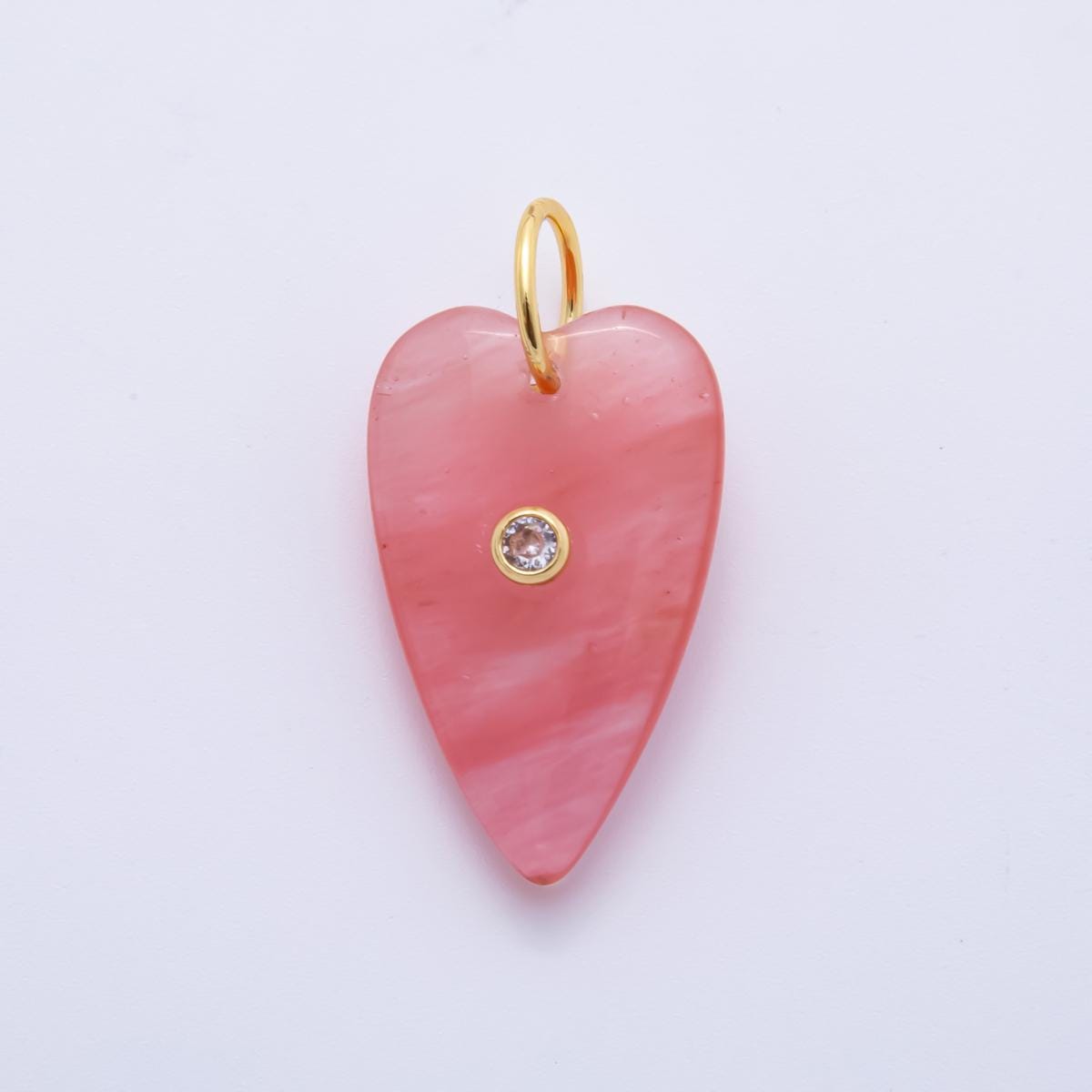 18K Gold Filled 18mm Gemstone Heart Charm With Clear CZ | ah-890