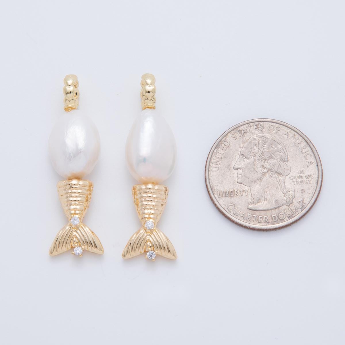 Handcrafted 18K Gold Filled White Shell Pearl Fish Charm Drop Dangle Pendant | AF-618