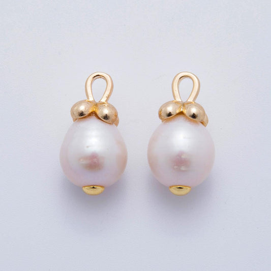 14K Gold Filled 12mm White Potato Freshwater Pearl Oval Bail Drop Pendant | AF-626