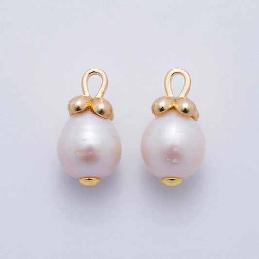 14K Gold Filled 12mm White Potato Freshwater Pearl Oval Bail Drop Pendant | AF-626