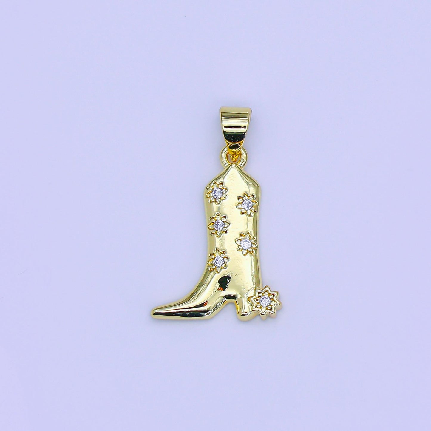 Cubic 24k gold filled CZ cowboy boot charm for bracelet necklace diy jewelry making supply western texas inspired AH-470