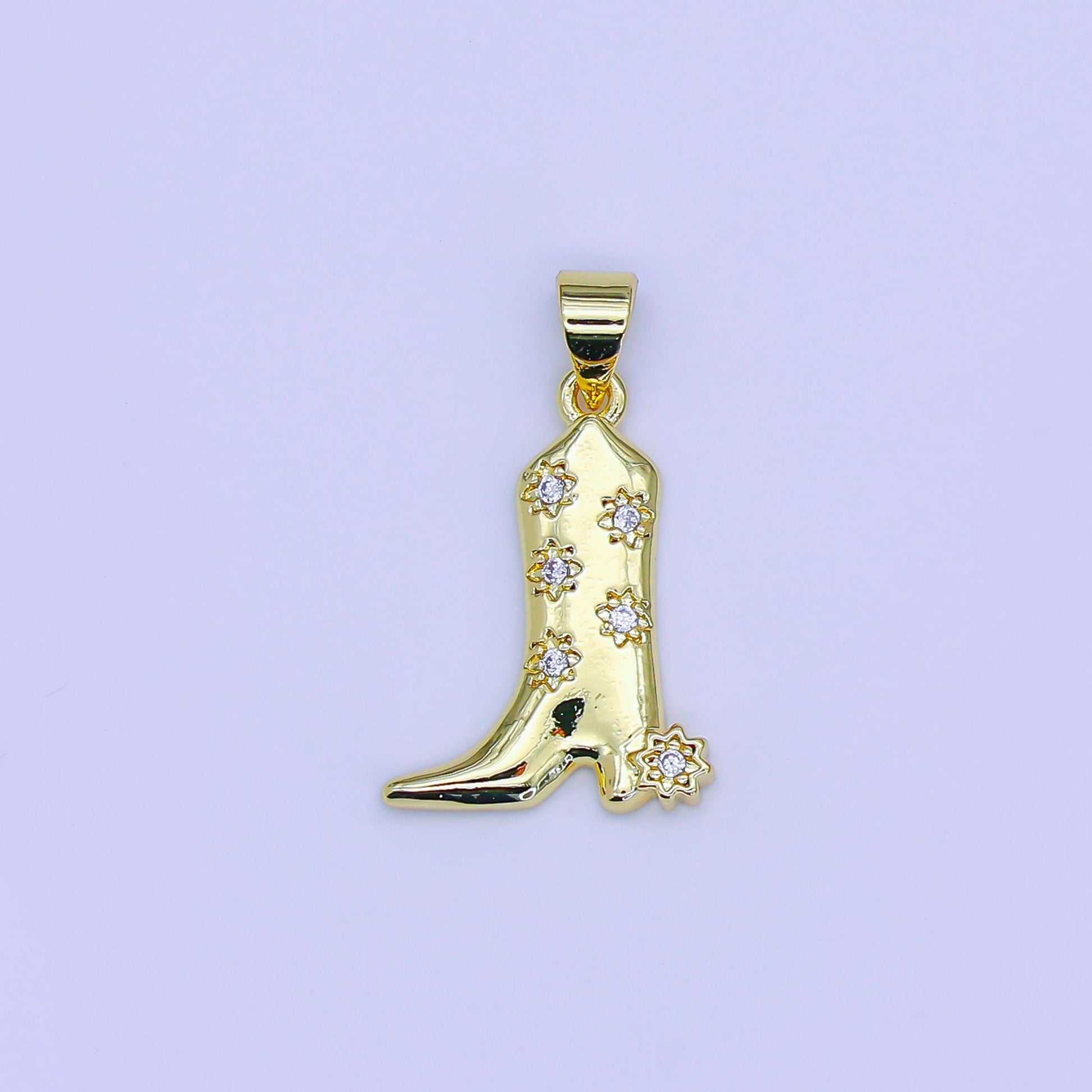 Cubic 24k gold filled CZ cowboy boot charm for bracelet necklace diy jewelry making supply western texas inspired AH-470
