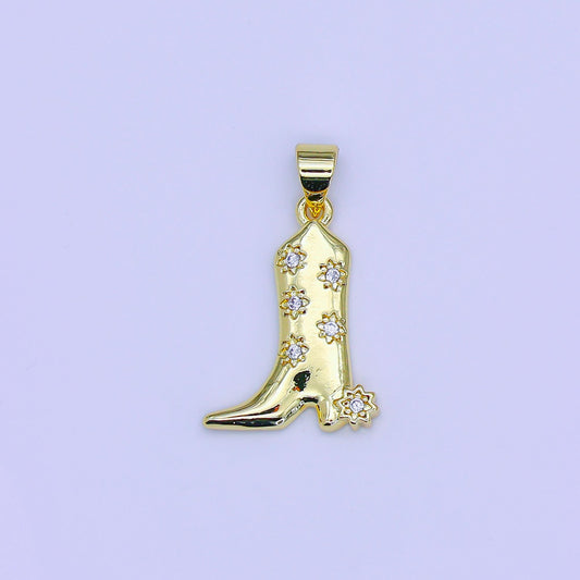 Cubic 24k gold filled CZ cowboy boot charm for bracelet necklace diy jewelry making supply western texas inspired AH-470