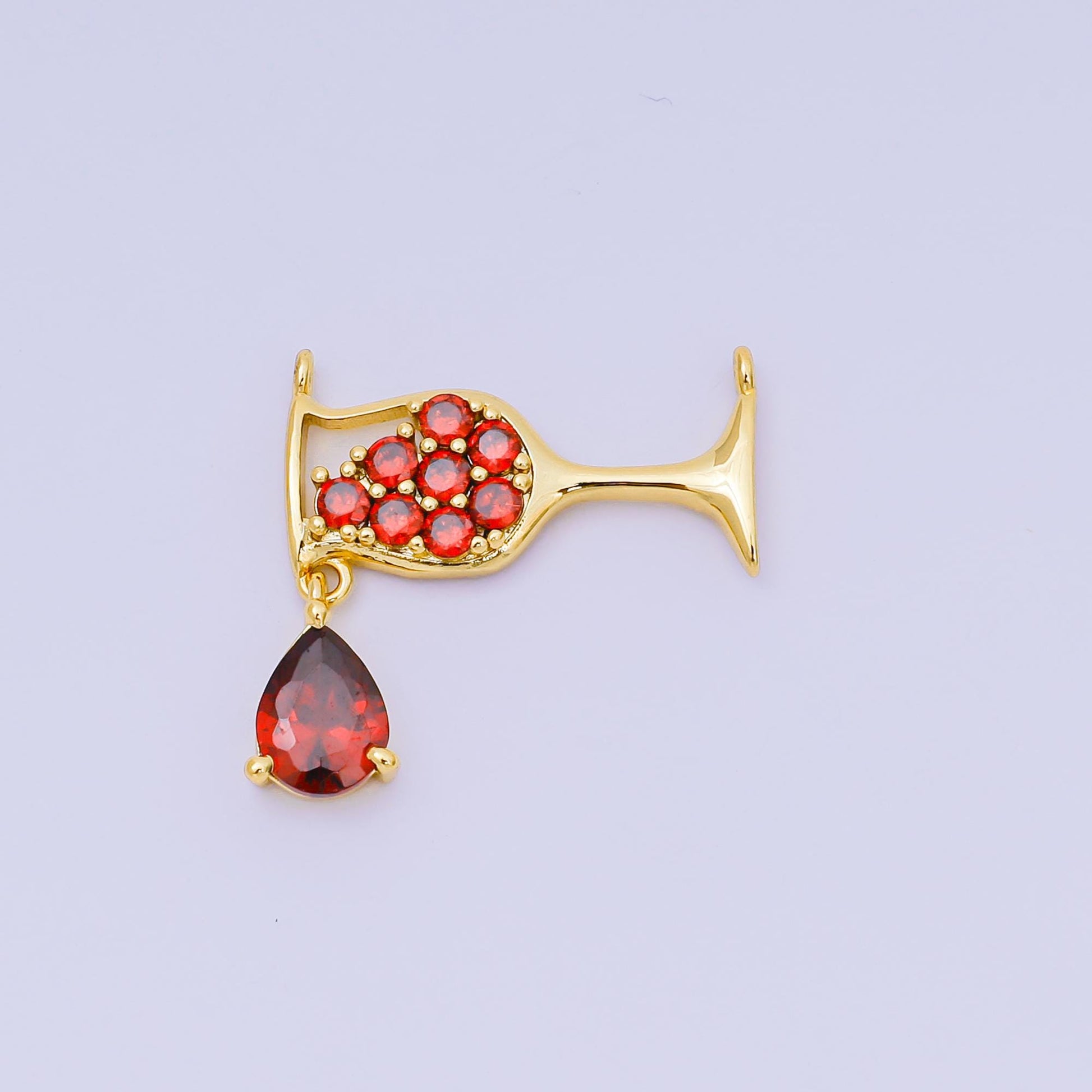 Drunk Love Micro Paved CZ Red Tear Drop 24K Gold Filled Drink Wine Glass Link Connector for Necklace supply | Y-053