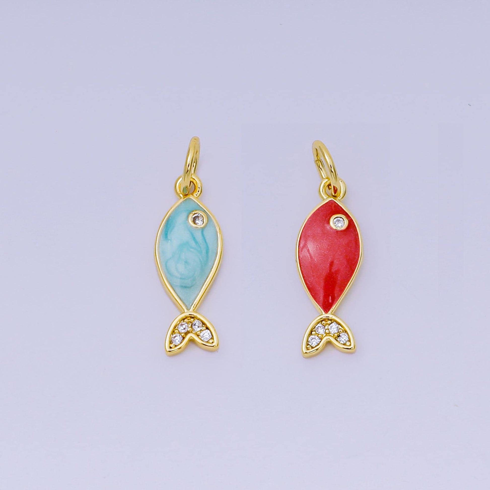 Mini Baby Gold fish Charms 18K Gold Filled Enamel Sardines Pendant Charm Bracelet Necklace for DIY Jewelry Making Supply aj-550