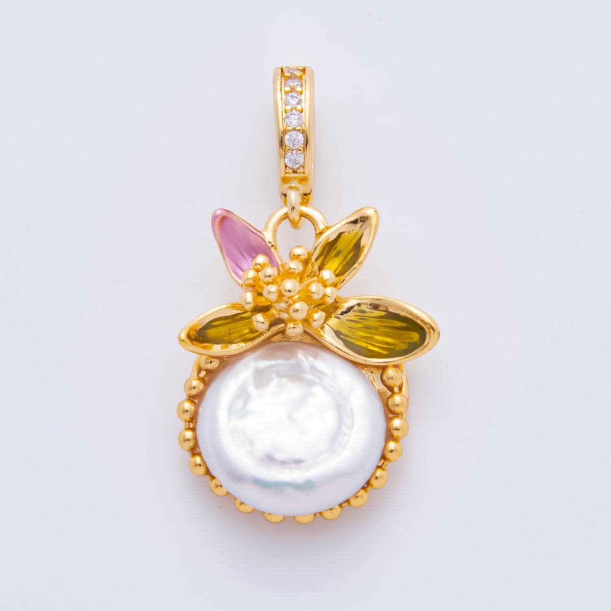 18K Gold Filled Flower Pearl Charm | AH-809