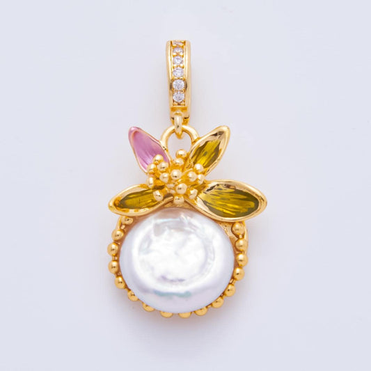 18K Gold Filled Flower Pearl Charm | AH-809