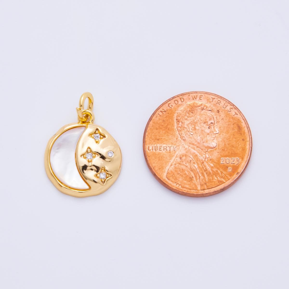 18K Gold Filled Crescent Moon Pendant Pearl Charm with cz Star | AH-914