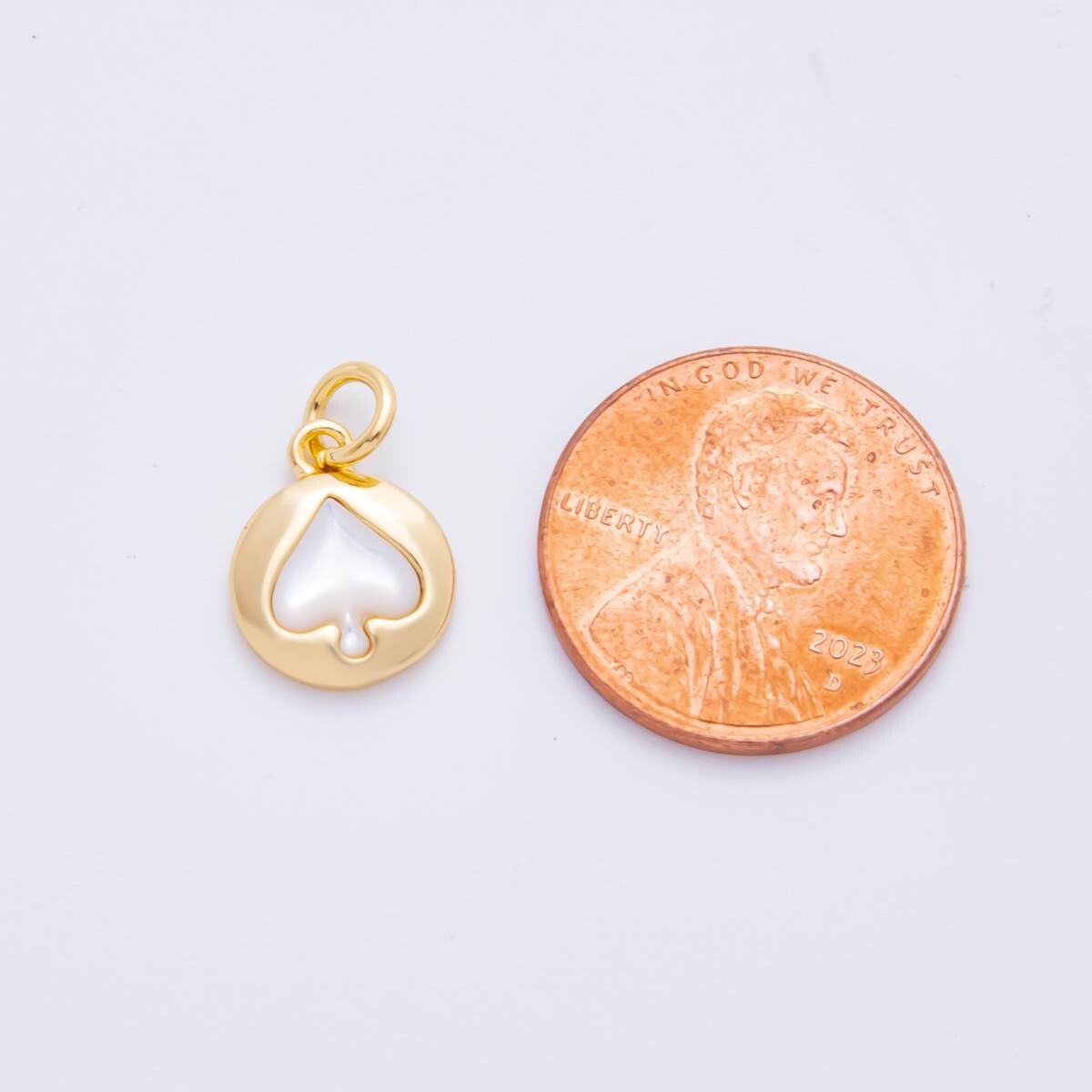 18k gold filled Spade card Pearl Minimalist Coin charm pendant | AH-915