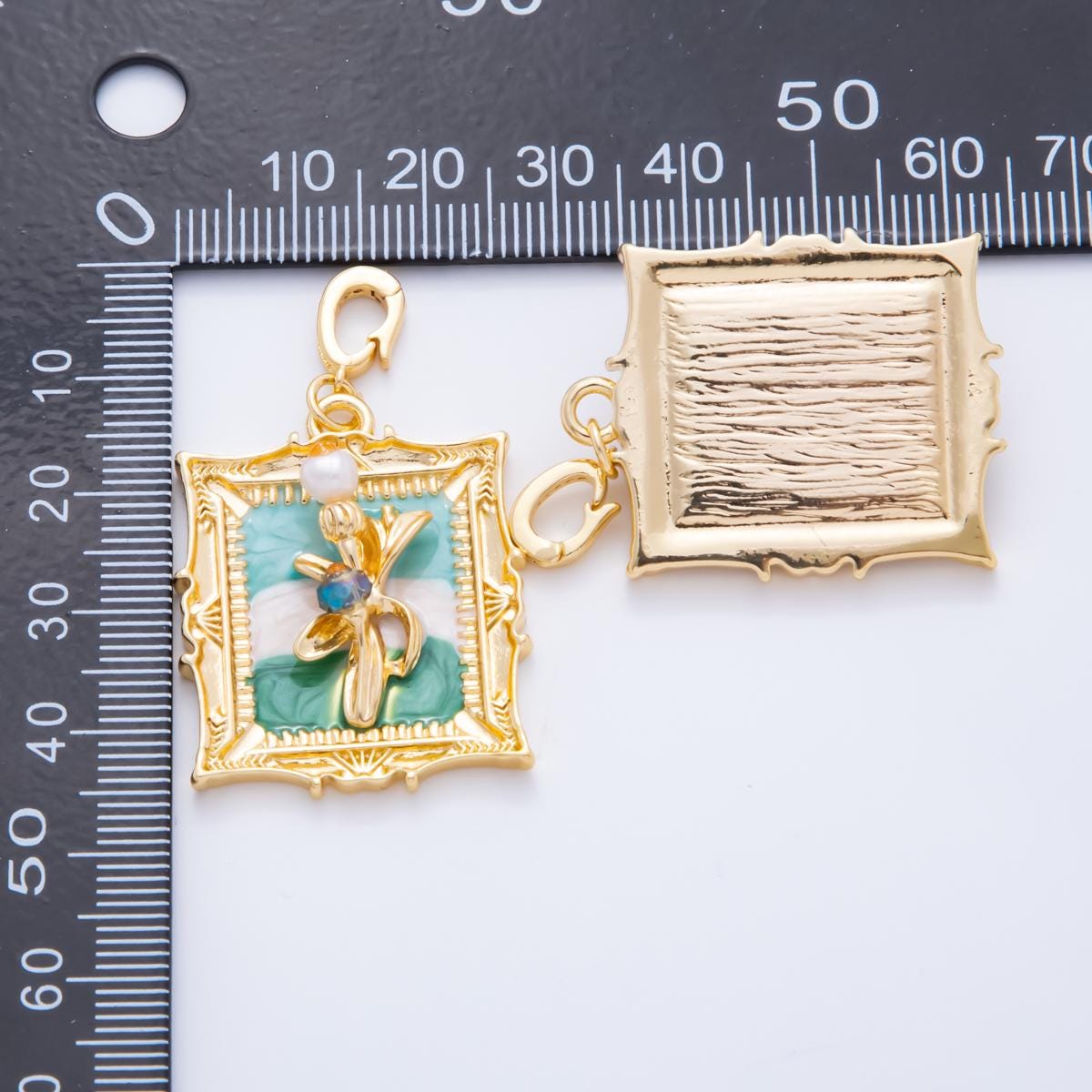 18K Gold Filled Pink Floral Pendant Artsy Painting Flower Enamel Charm with Clip Bail | Ah-814