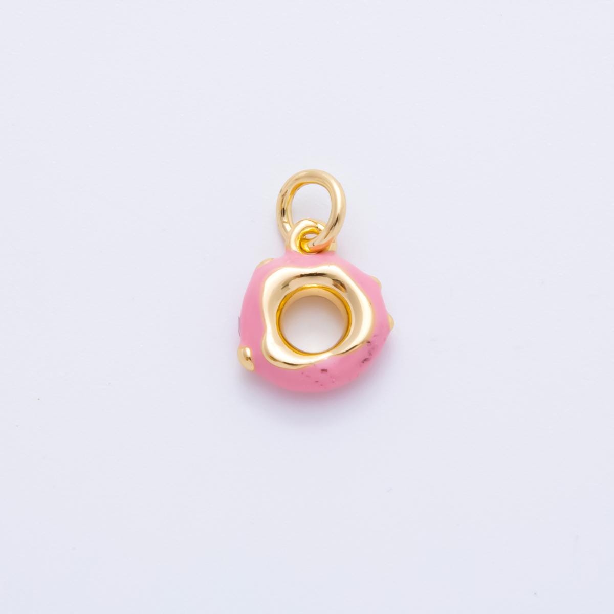 Mini Strawberry Donut Pink Enamel 24K Gold Filled Junk Food Charm | AH-917