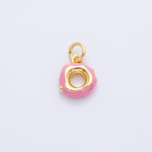 Mini Strawberry Donut Pink Enamel 24K Gold Filled Junk Food Charm | AH-917