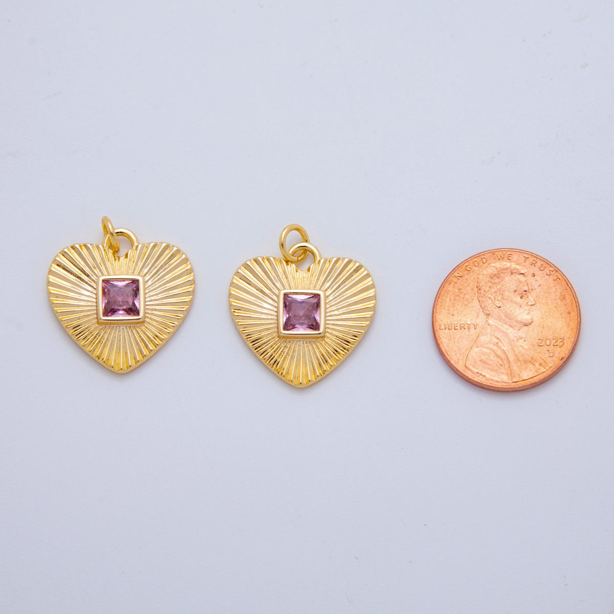 18K Gold filled heart charm necklace sunburst gold pendant with Pink CZ dainty heart love valentine gift necklace supply AH-923