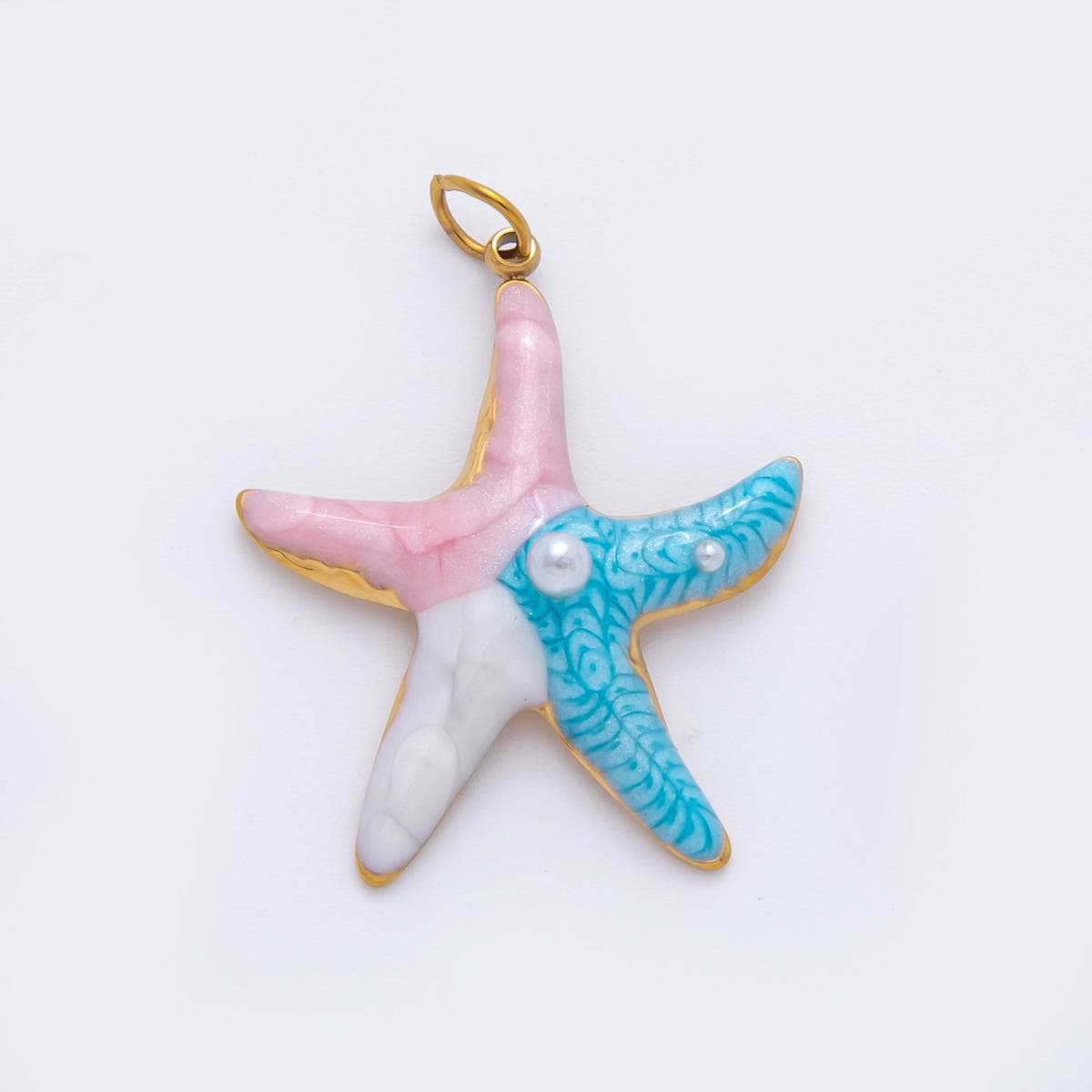 Colorful STARFISH Pendant with Pearls PVD Gold Stainless Steel Star Fish Ocean-Inspired Statement Jewelry, Enamel Necklace Charm AH-926