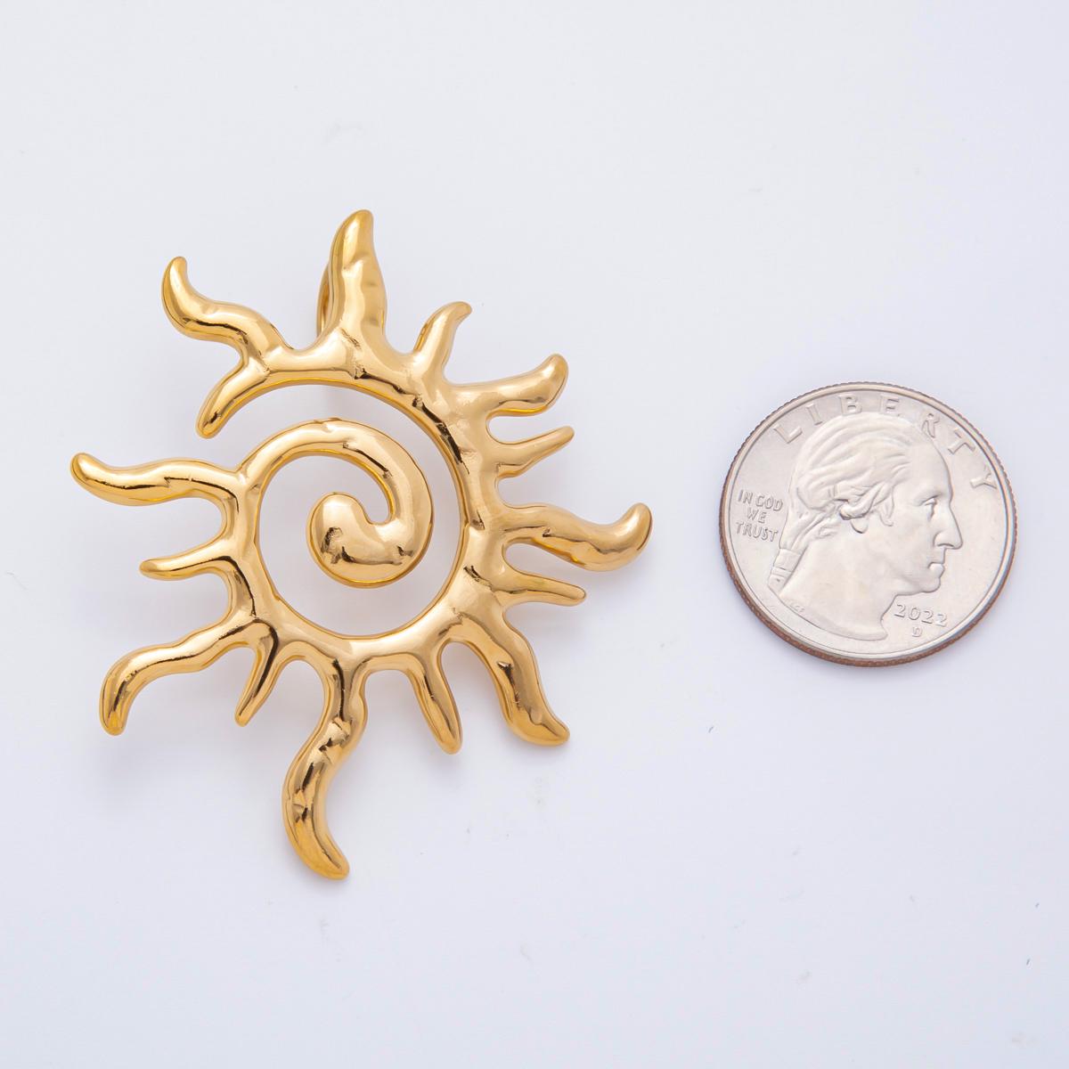 Big PVD Gold Plated Boho Gold Sun Charm Pendant Celestial Charms, Tribal Sun Charm Yoga Bohemian Jewelry Inspired Supply AH-929
