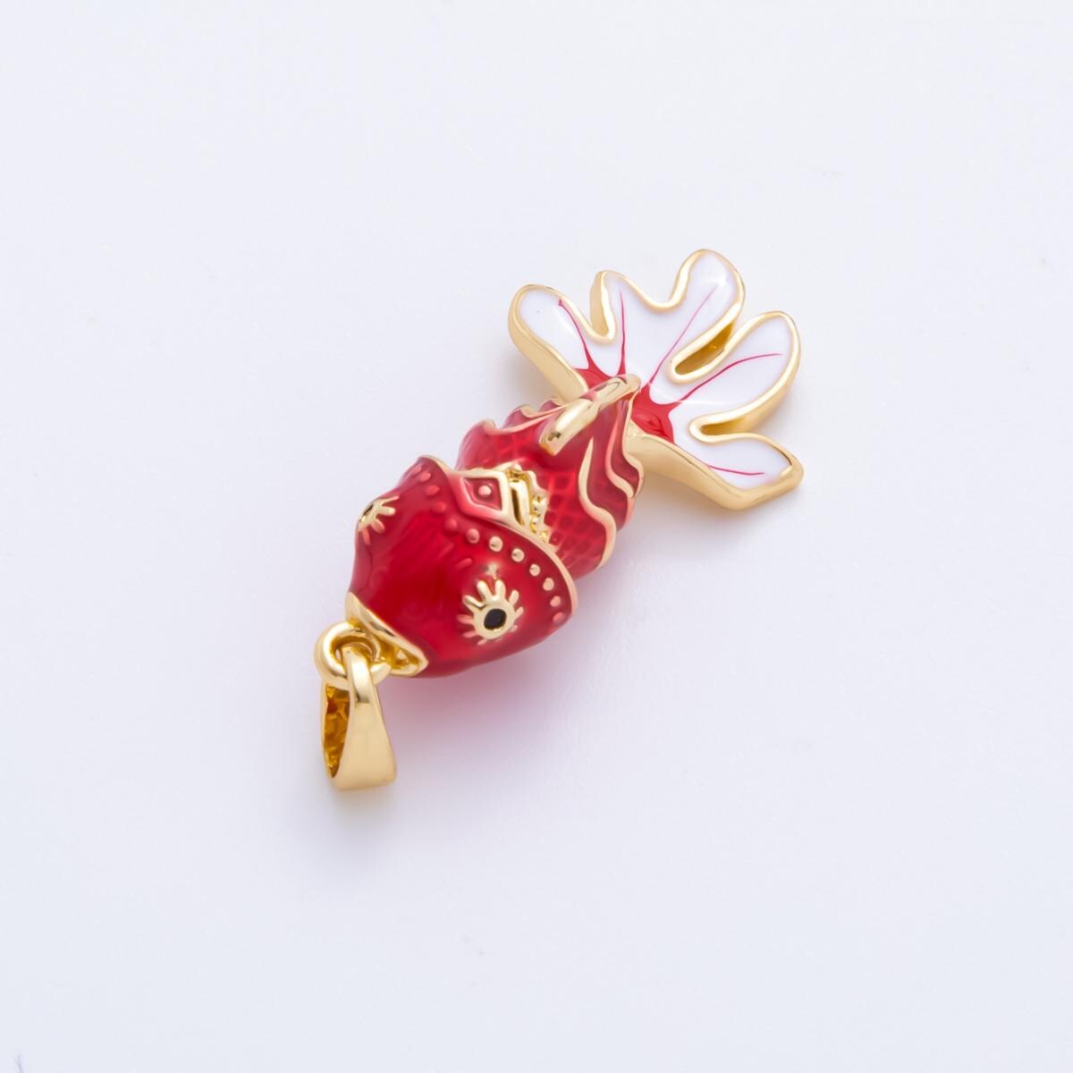 Mini Enamel Green fish Charms 24K Gold Filled Koi fish Pendant, fish Charm Bracelet Necklace for DIY Jewelry Making Supply AH-815