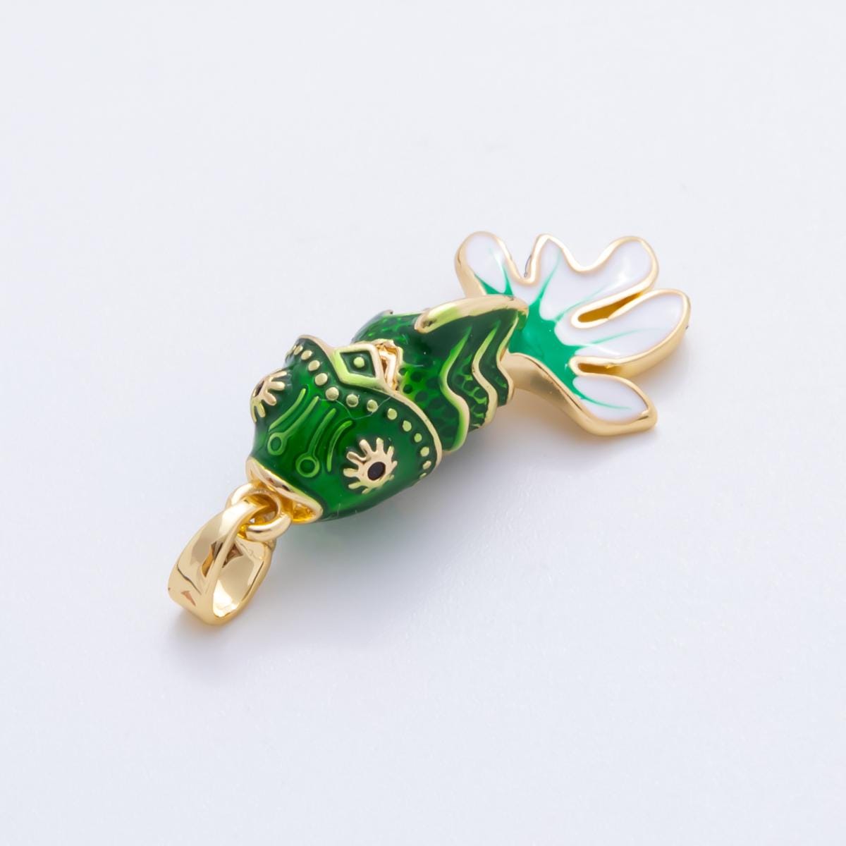 Mini Enamel Green fish Charms 24K Gold Filled Koi fish Pendant, fish Charm Bracelet Necklace for DIY Jewelry Making Supply AH-815