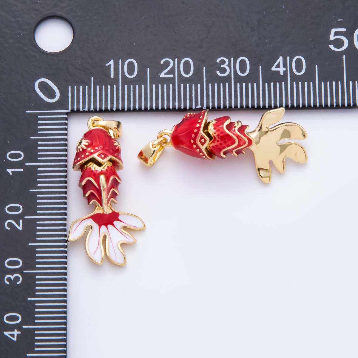 Mini Enamel Green fish Charms 24K Gold Filled Koi fish Pendant, fish Charm Bracelet Necklace for DIY Jewelry Making Supply AH-815