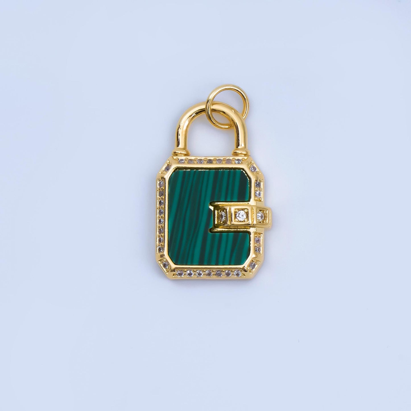 Mini combination padlock charm for back school gym locker gold fill over brass clear cz lock pendant jewelry Malachite Pearl Lock AJ-414