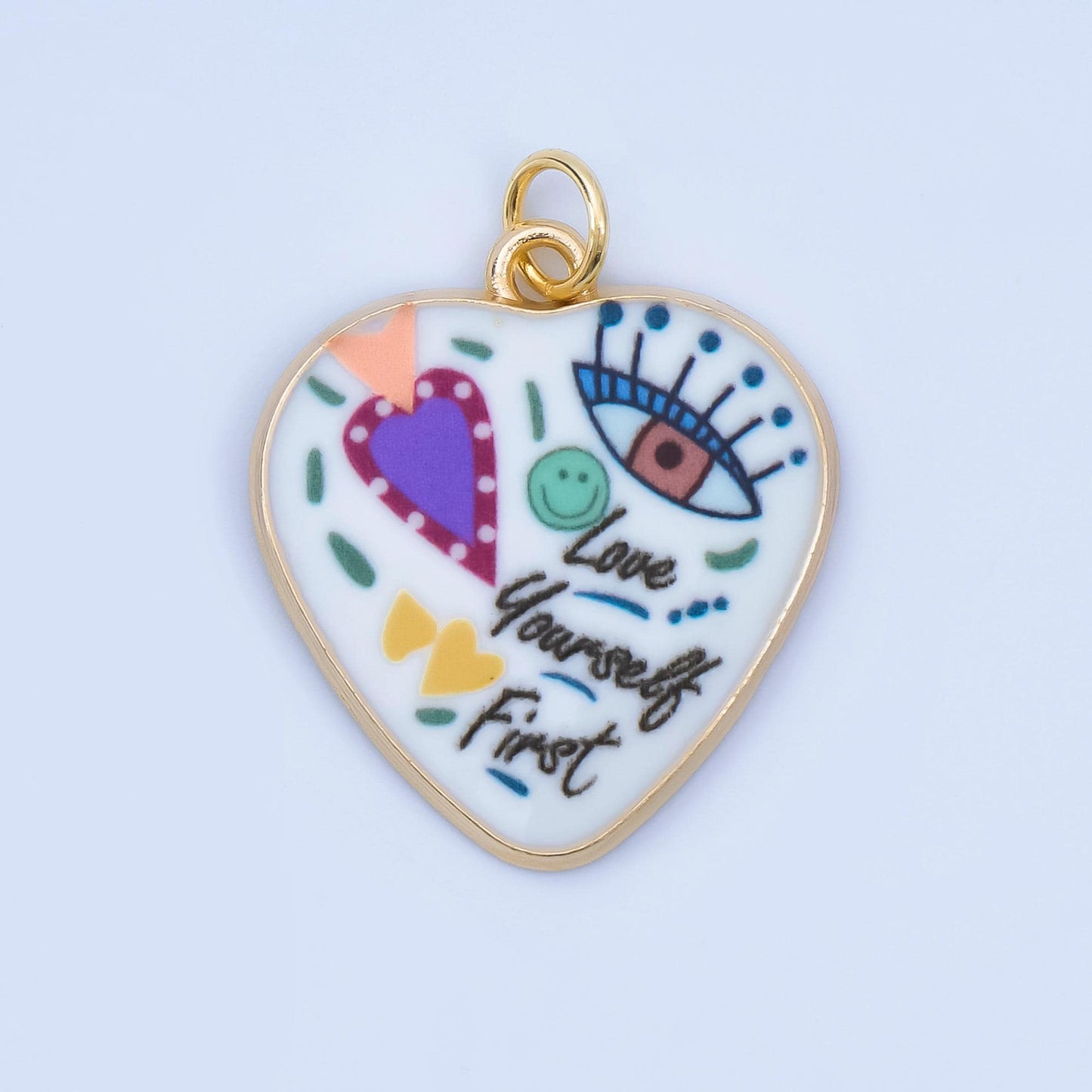 Positive Words Colorful Heart Enamel Charms 24K Gold Fill Love & Eye Pendants AJ-406