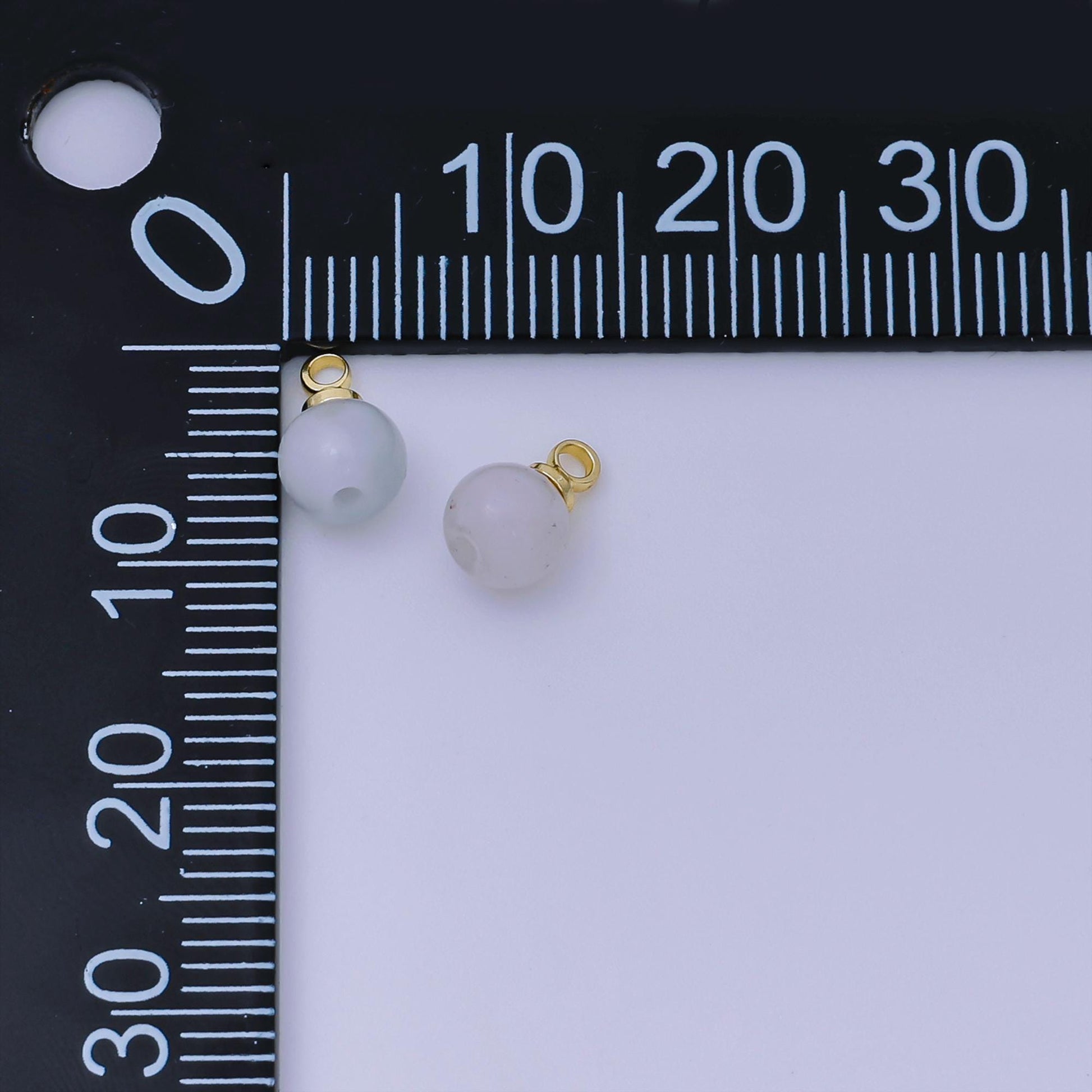 Gold Bail Round Aquamarine Gemstone Charms –5mm ball Natural Stone Pendants for Jewelry Making
