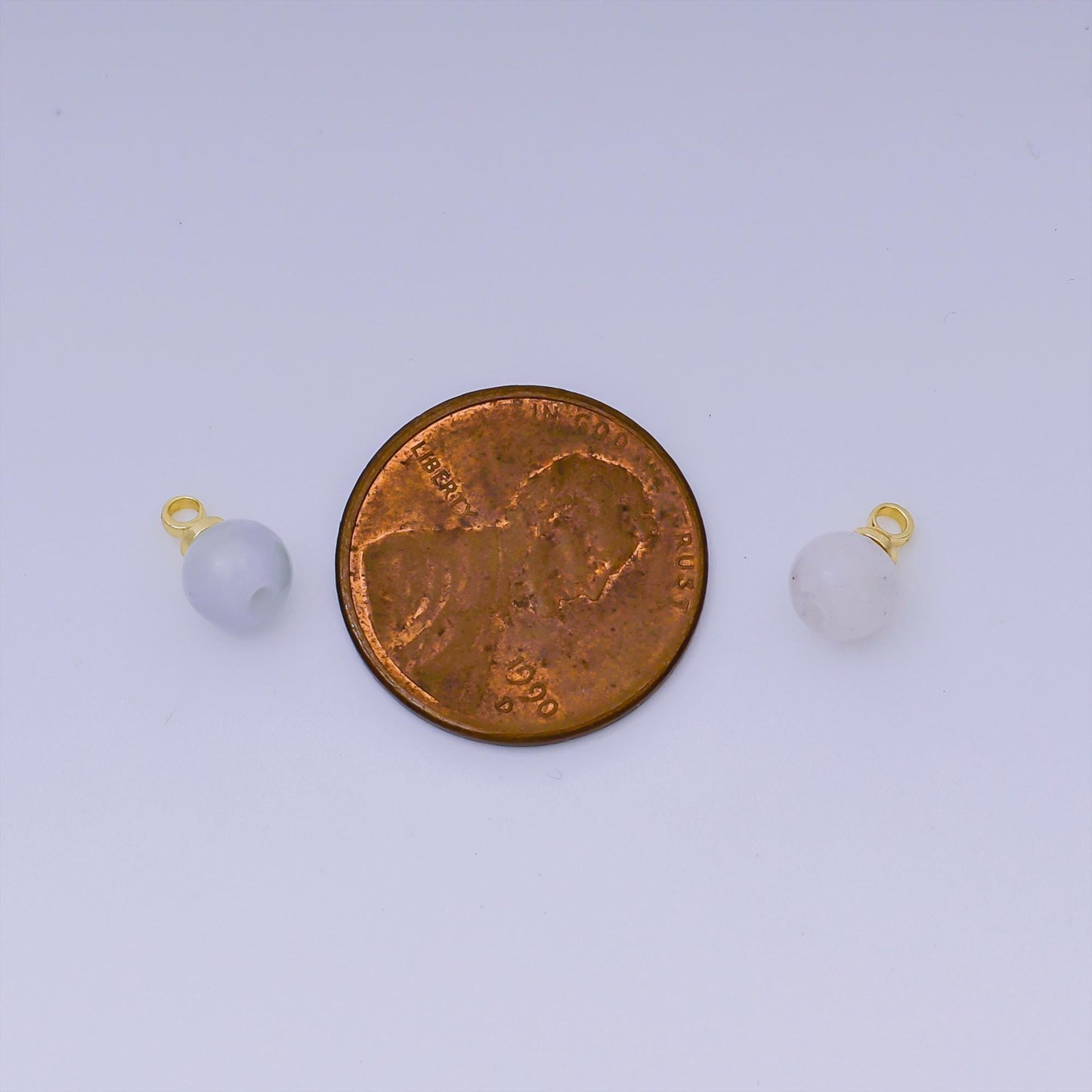 Gold Bail Round Aquamarine Gemstone Charms –5mm ball Natural Stone Pendants for Jewelry Making