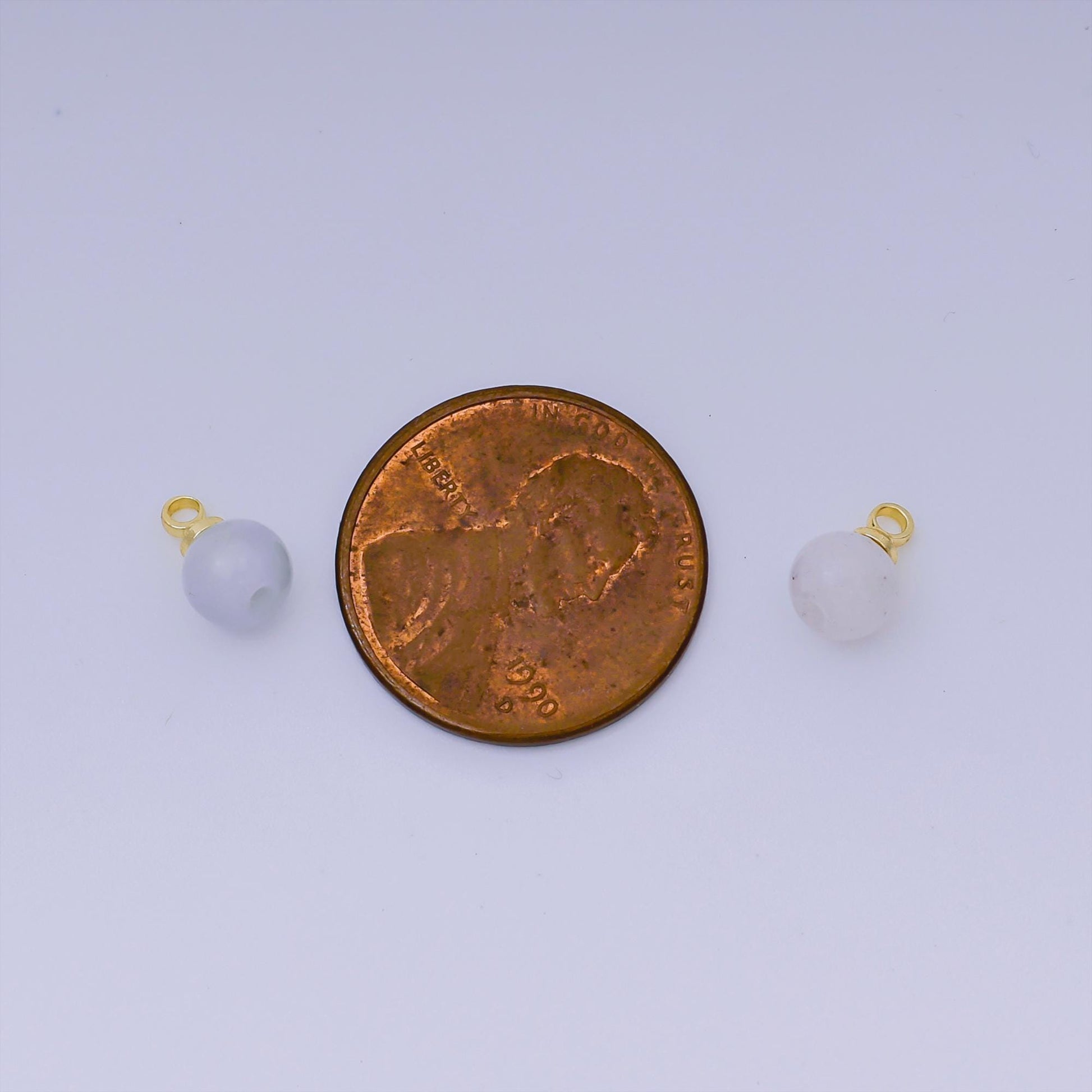 Gold Bail Round Aquamarine Gemstone Charms –5mm ball Natural Stone Pendants for Jewelry Making
