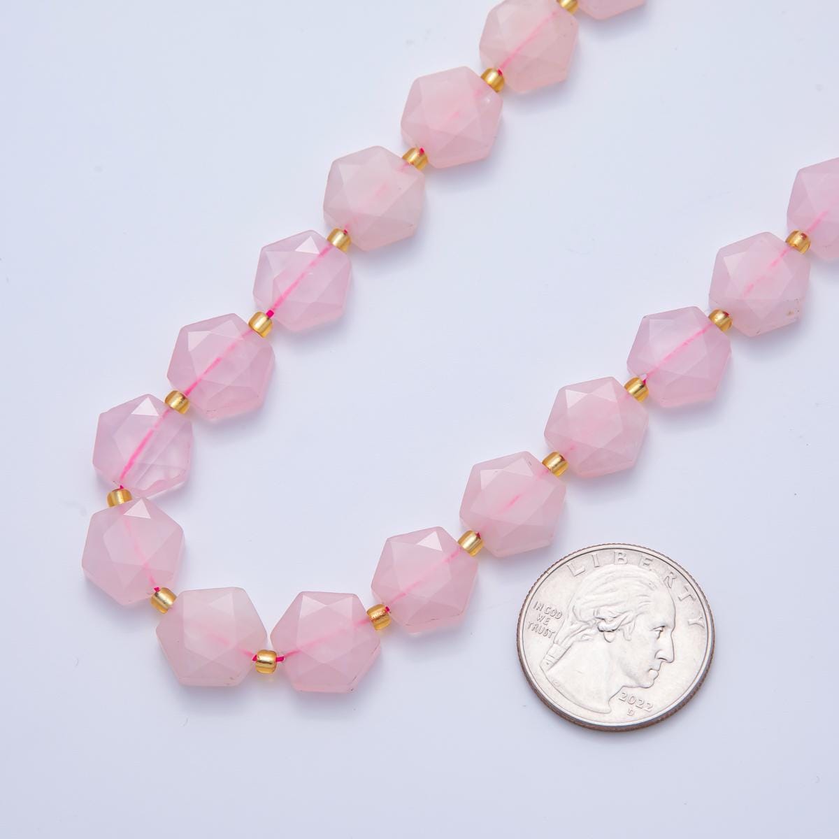 Pink Rose Quartz Faceted Beads 12 x 14 mm Gemstone by Strand Finding Hexagon Wholesale Beads for Necklace Bracelet Supply | WA-3613