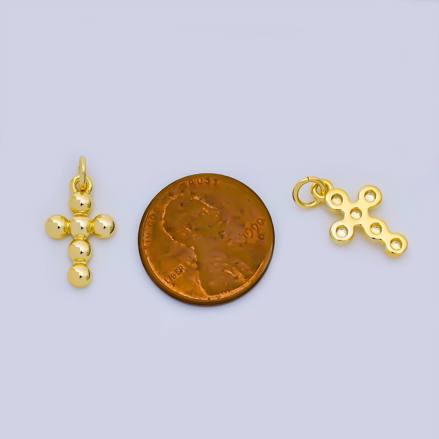 Mini Gold Beaded Cross Pendant Charm 24K Gold Filled Religious Jewelry Making Supplies AJ-383