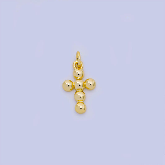 Mini Gold Beaded Cross Pendant Charm 24K Gold Filled Religious Jewelry Making Supplies AJ-383
