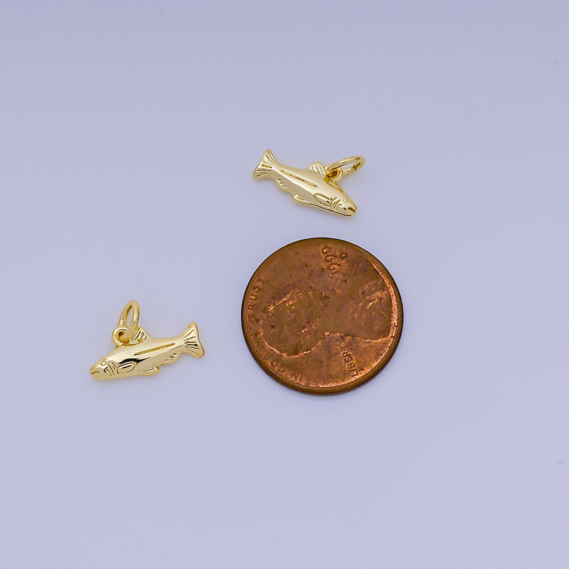Mini Gold 13 mm fish Charm minimalist Ocean Animal charm in gold sardine fish pendant | AJ382