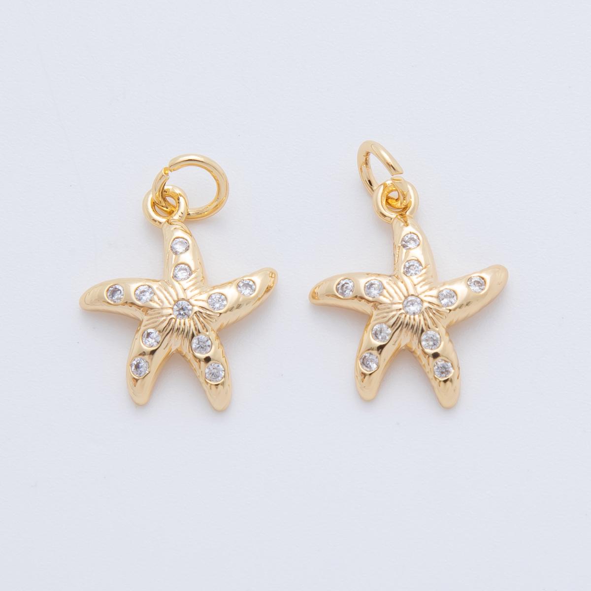 18K Gold Filled Star Fish Charm Pendant Ocean Sea Life Beach CZ Charm Bracelet Necklace for DIY Jewelry Making Supply AF-802