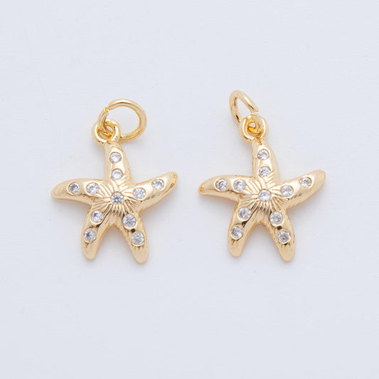 18K Gold Filled Star Fish Charm Pendant Ocean Sea Life Beach CZ Charm Bracelet Necklace for DIY Jewelry Making Supply AF-802