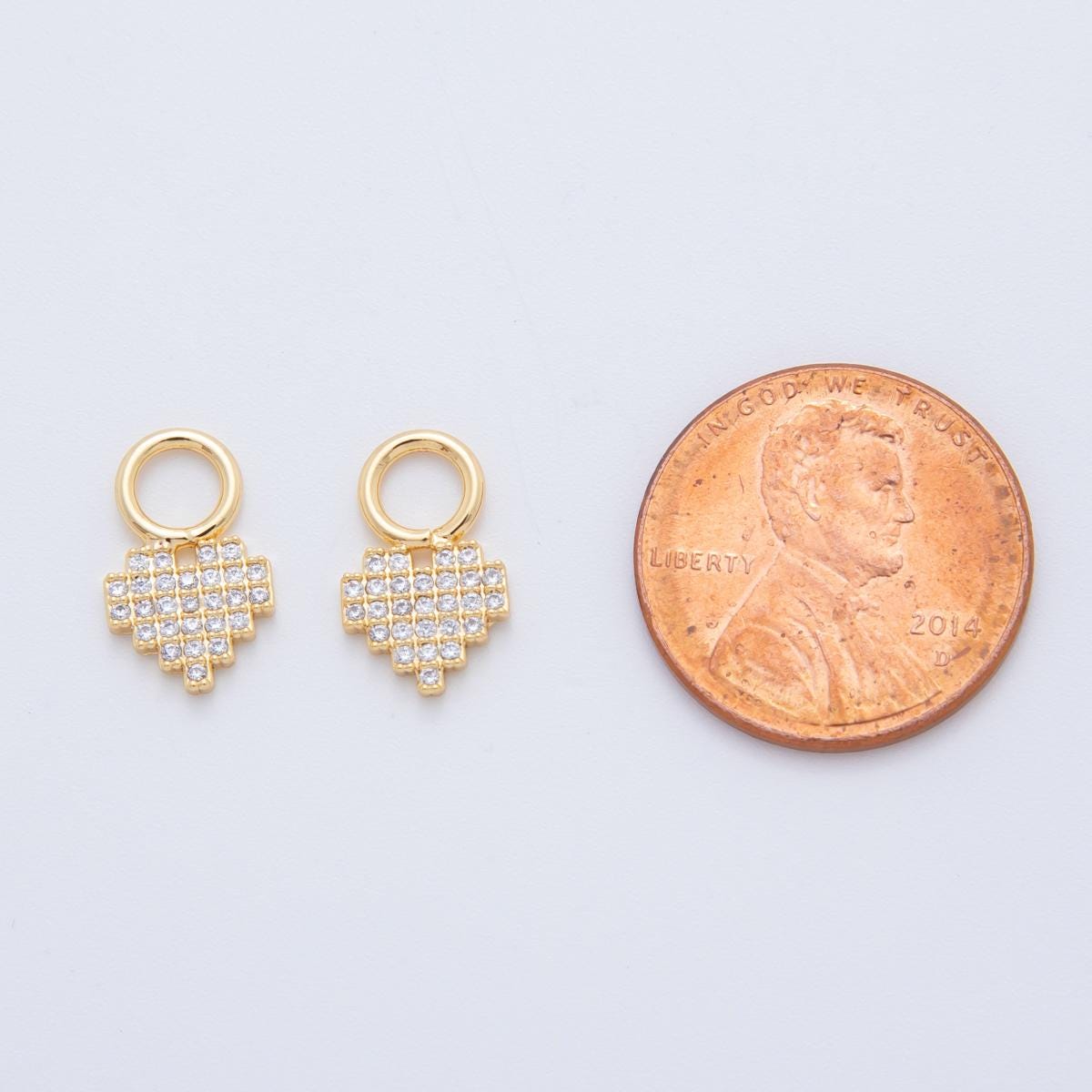 18K Gold Filled Micro Paved Pixelated Heart Add-On Drop Earring Charm | AF737