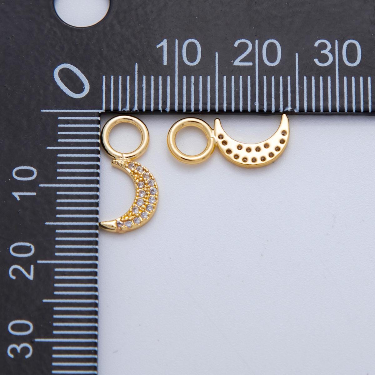 18K Gold Filled Micro Paved Celestial Crescent Moon Add-On Drop Earring Charm | AF774