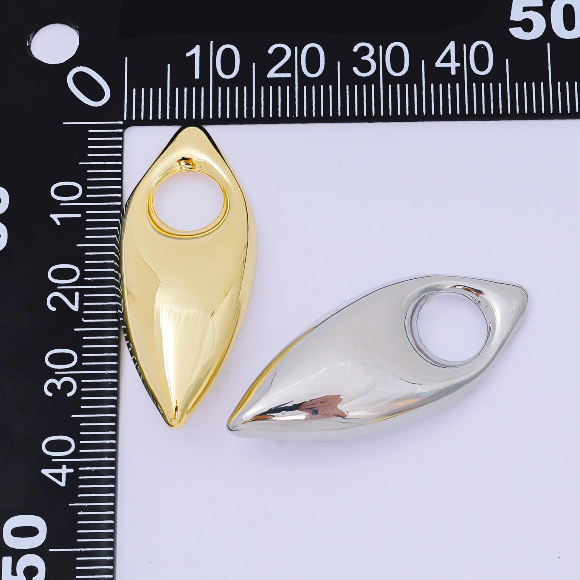 Gold & Silver Marquise Hoop Earrings Charm, Long Cord Necklace Charm Modern Statement Jewelry Pendant AC-1584