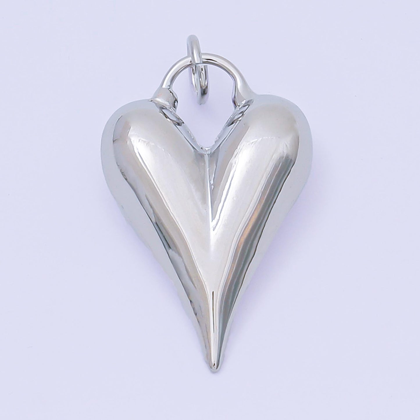 Gold & Silver Puffy Heart Hoop Earrings Charm, Long Cord Necklace Charm Modern Statement Jewelry Pendant AC-1583