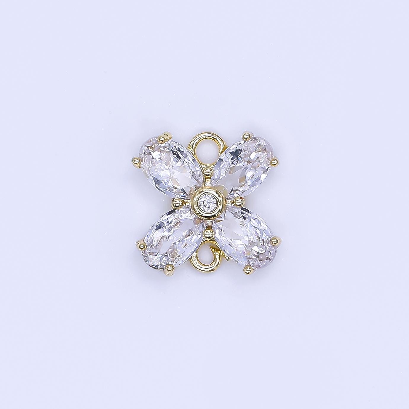 Tiny Flower Cubic Zirconia charm Connector Mini X Flower Charm Y-054