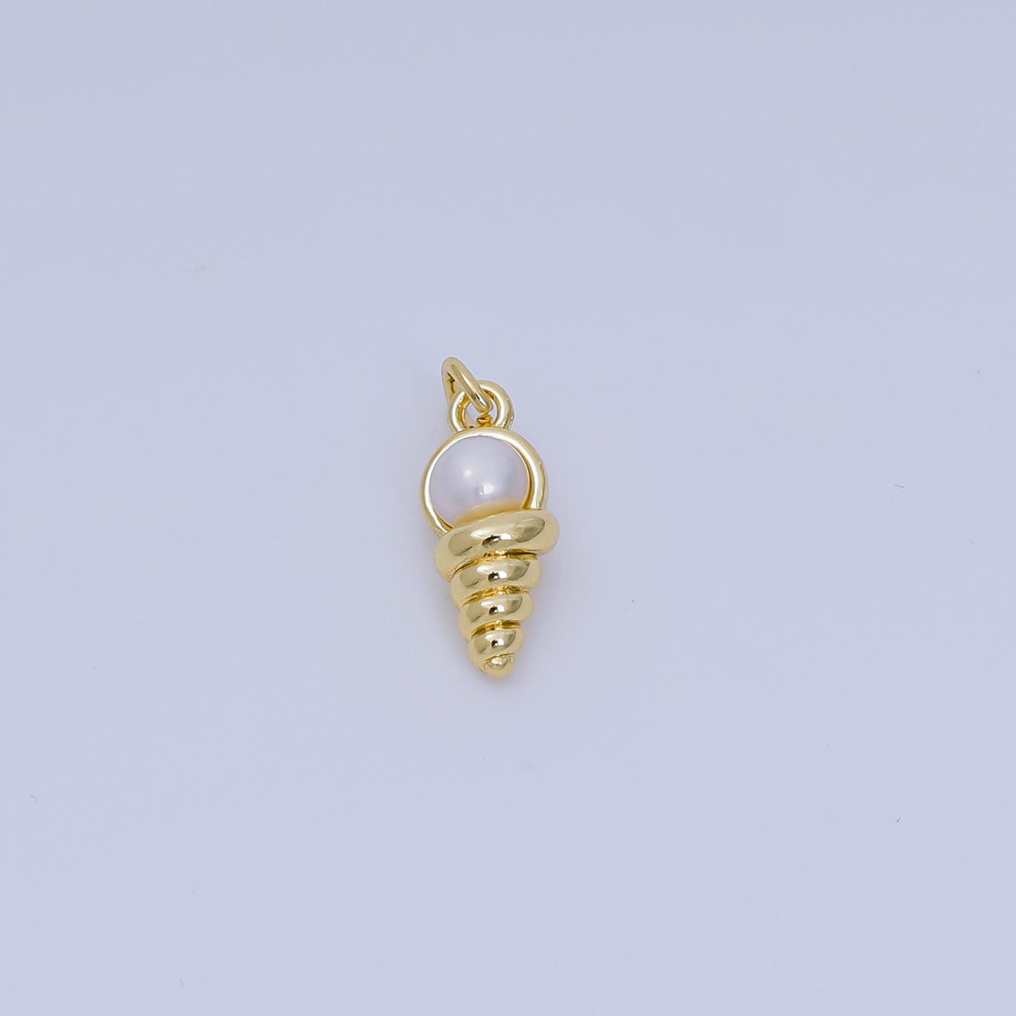 24K Gold Filled Shell Pearl Spiral Cone Ice Cream Charm | AH-628