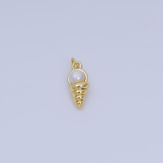 24K Gold Filled Shell Pearl Spiral Cone Ice Cream Charm | AH-628