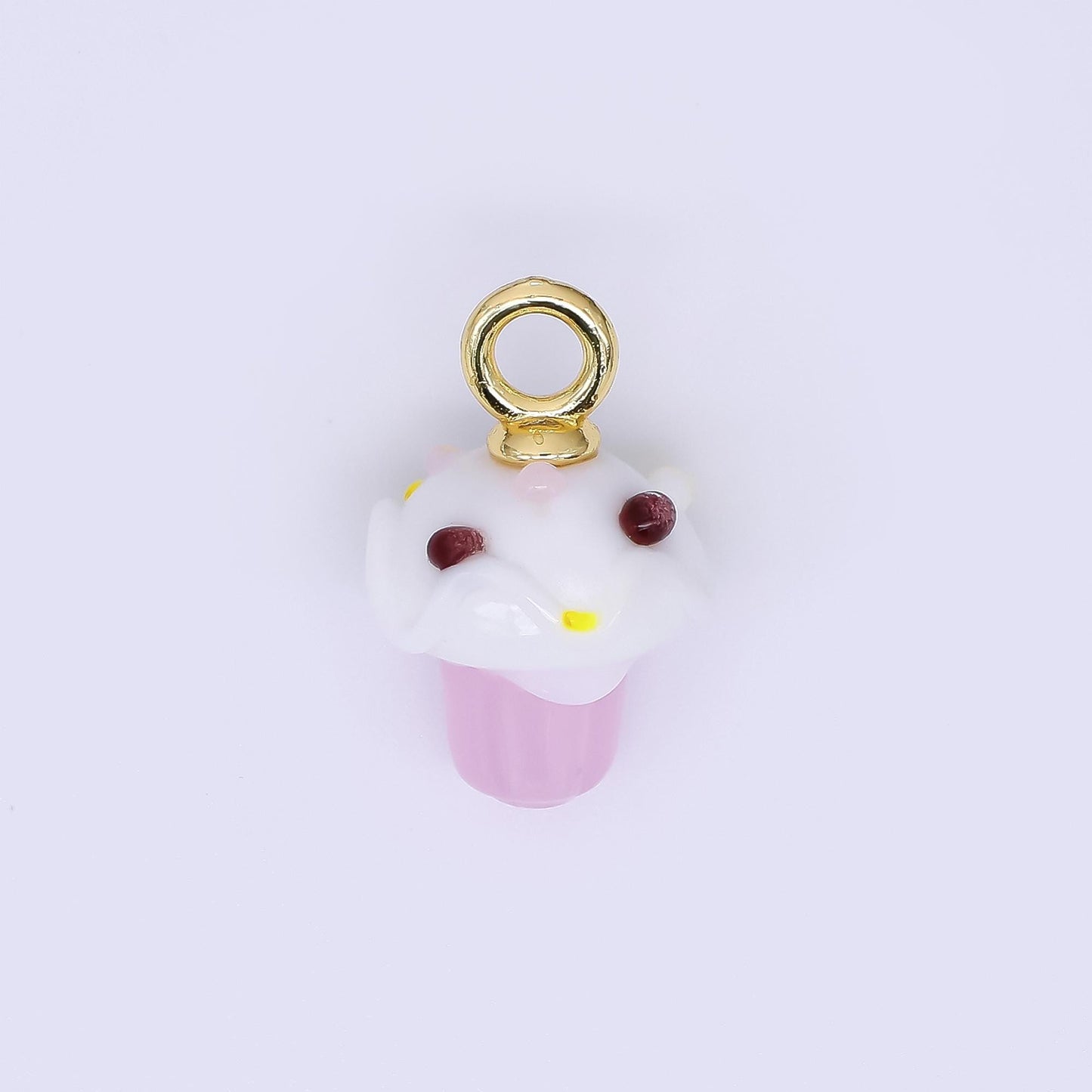 24K Gold Filled 22mm Glass Art Soft-Pink Sweet Cupcake Charm | AH-626