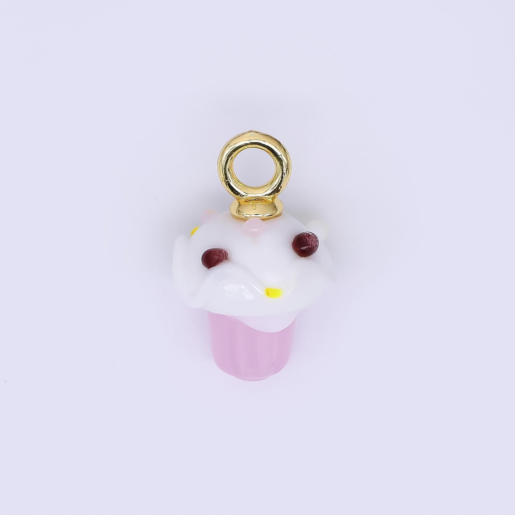 24K Gold Filled 22mm Glass Art Soft-Pink Sweet Cupcake Charm | AH-626