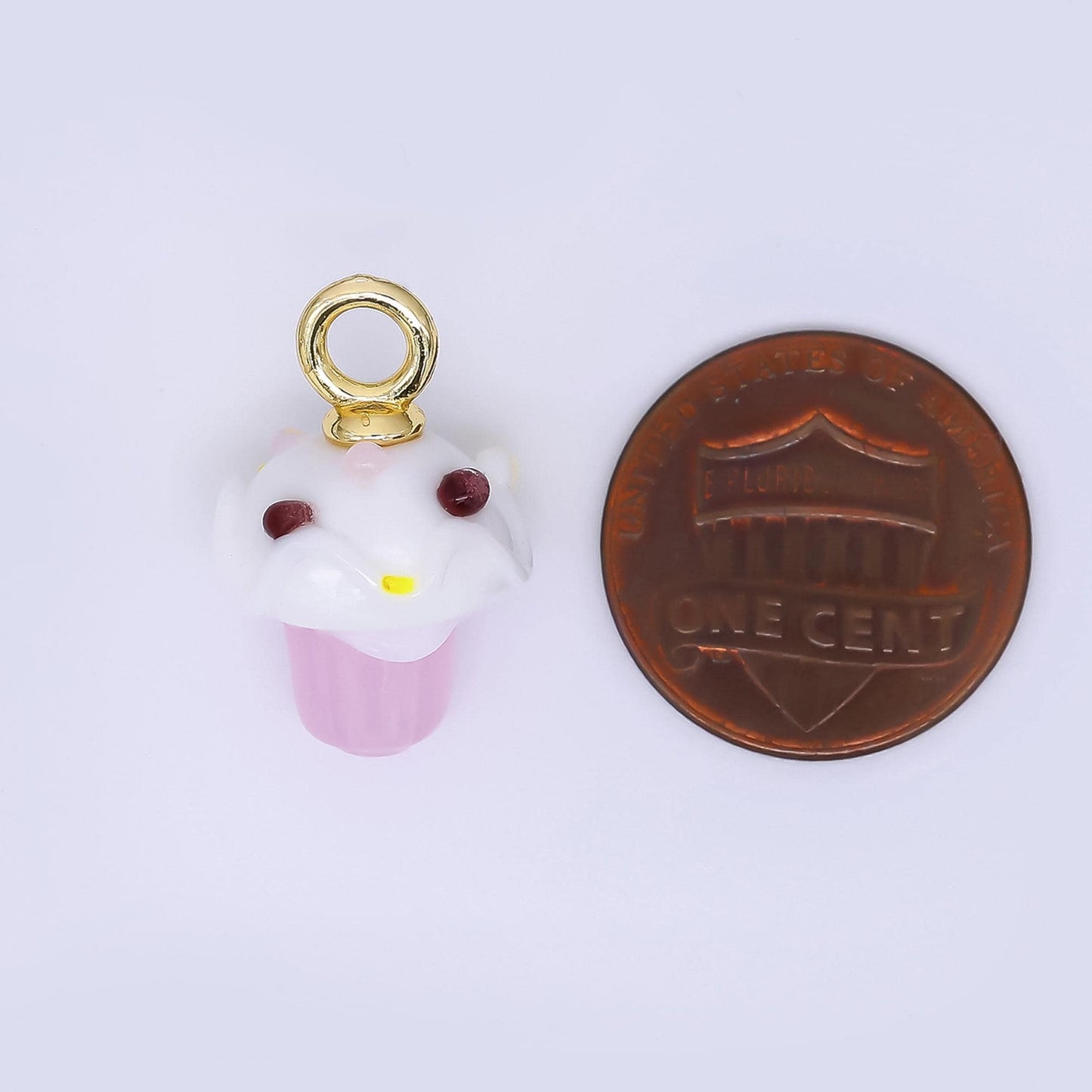 24K Gold Filled 22mm Glass Art Soft-Pink Sweet Cupcake Charm | AH-626