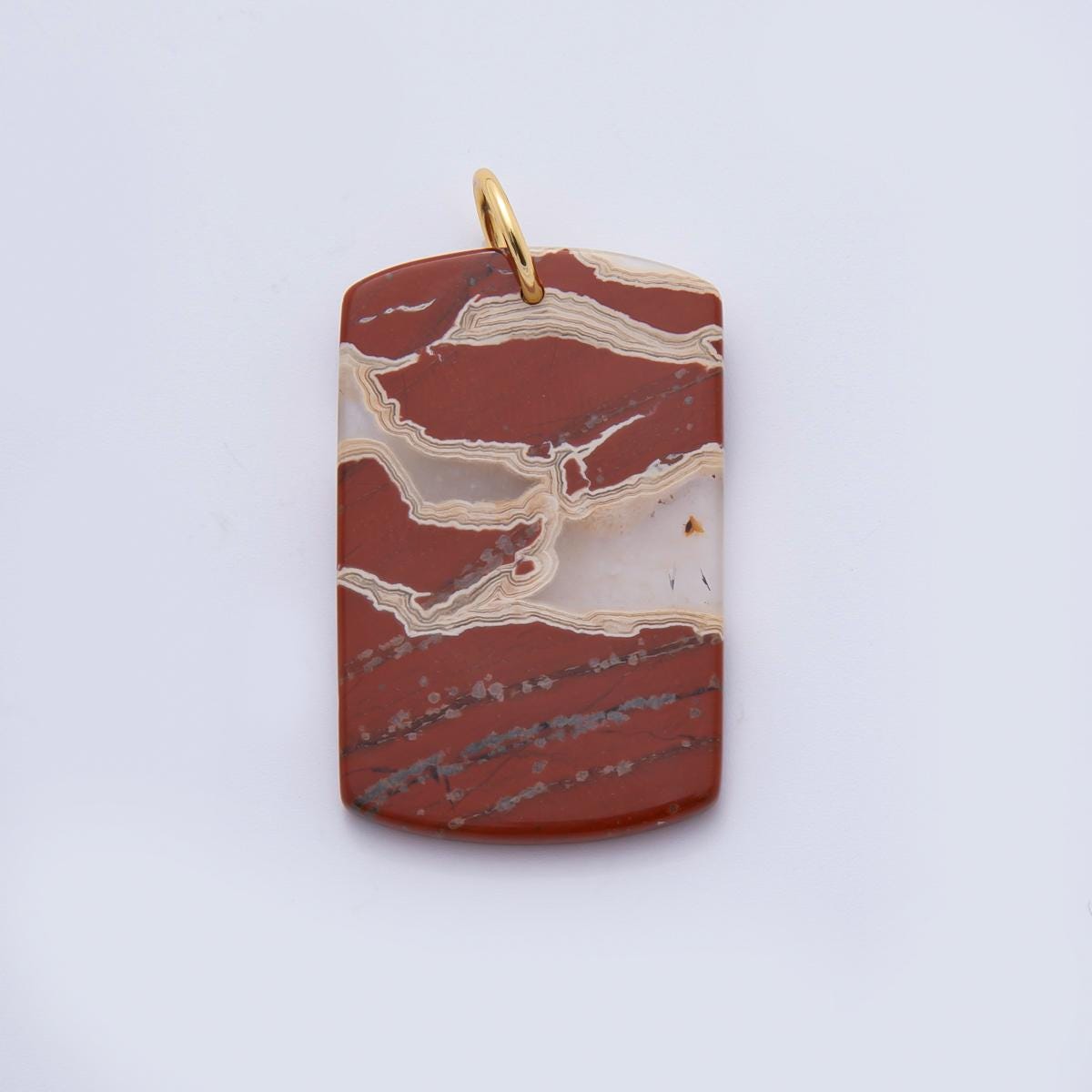 Natural Gemstone Military Tag Pendant Stone Charm for Necklace Bracelet Jewelry Making Supply 18k Gold Filled Charm AH-932