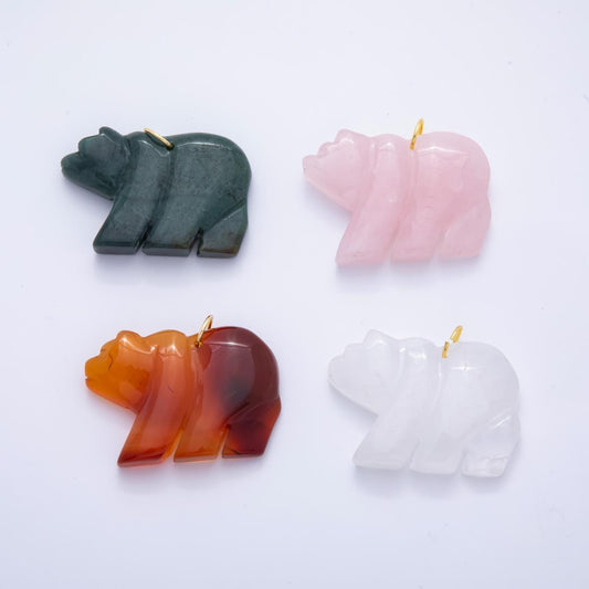 Polar Bear Gemstone Pendant Natural Stone Winter Animal Charm for Jewelry Making Supply 18k Gold Filled Charm Cord Scarf Necklace AH-930