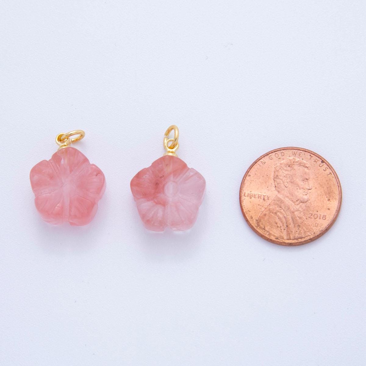 18K Gold Filled Rose Pink Quartz Hibiscus Flower Charm | AF782