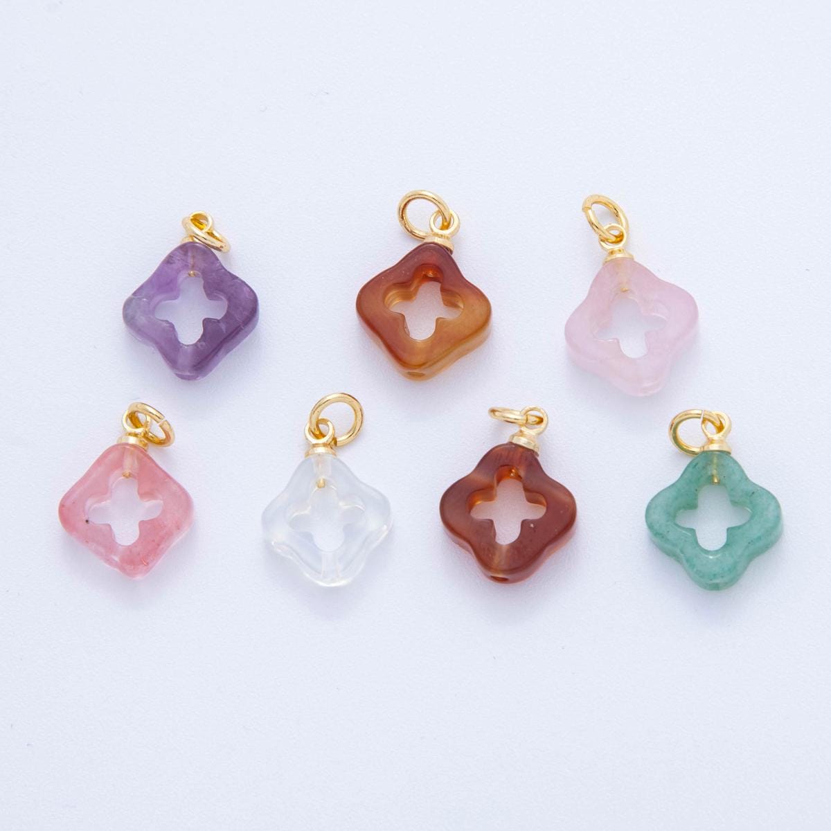 Mini Multicolor Gemstone Clover Charms 18k Gold Filled Lucky Pendant for DIY Earrings, Necklaces Bracelet Jewelry Making AF-786